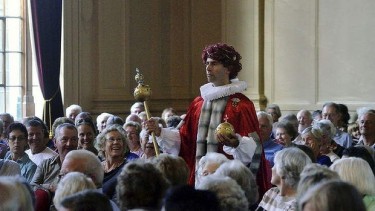 The entry of Queen Elizabeth I in Canberra Choral Society's musical history of the Albert Hall Canberra in 2013. Photographer Peter Hislop